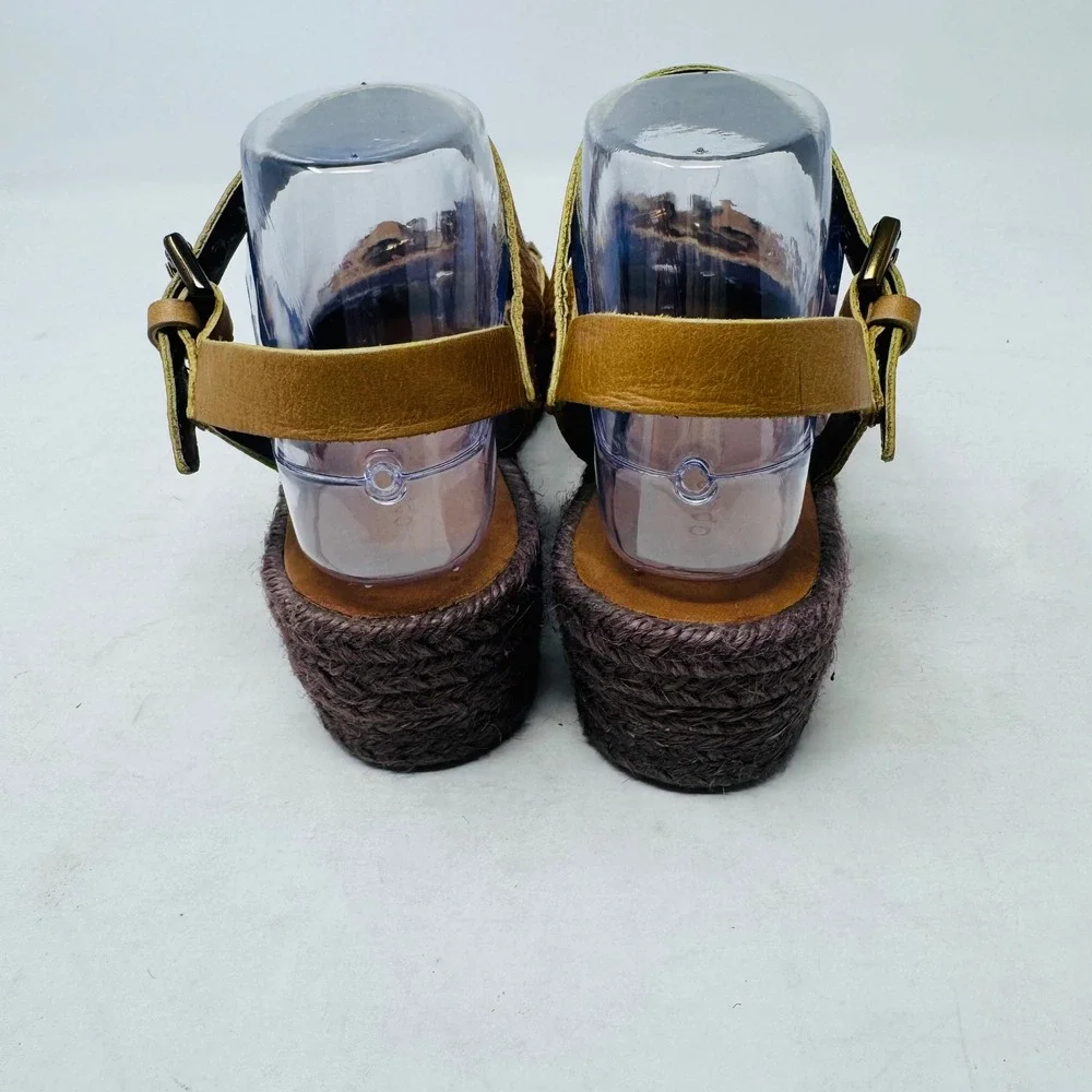 Apepazza Tan Leather Wedge Elba Espadrille Sandals Buckle Ankle Strap Size 8.5